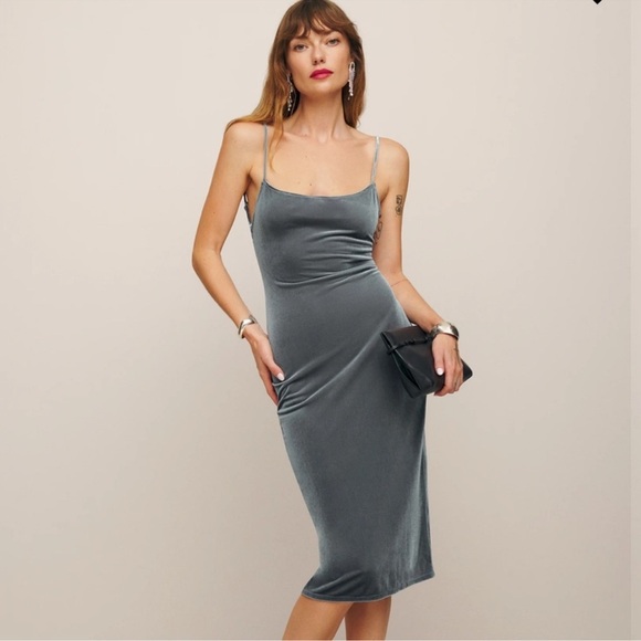 Reformation Silver Dress REFORMATION Roxbury Metallic Knitted Mini Dress  Endource